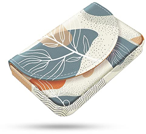xiviers Business Card Holder，PU Leather Business Card Case Color Printing Pattern Card Holder Wallet，Pockets Magnetic Credit Card Holders for Men and Women，Bohemian Leaf