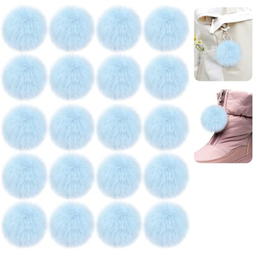 Bekecidi 20 Stück Pompons aus Kunstfell, Flauschige Pompons mit Elastischer Schlaufe Weicher Plüsch Kaninchenfell-Pompons für Hüte Schals Handschuhe Stricken Schlüsselanhänger Taschen DIY (Blau, 5cm)