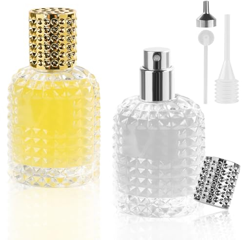 LOPHE Nebulizzatore Profumo, 2 Pz 50 ml Atomizzatore Profumo Bottiglia di Profumo Vuota con 3 Accessori, Vetro Nebulizzatore Profumo Contenitore Profumo per Viaggiare, Festa, Vita Quotidiana