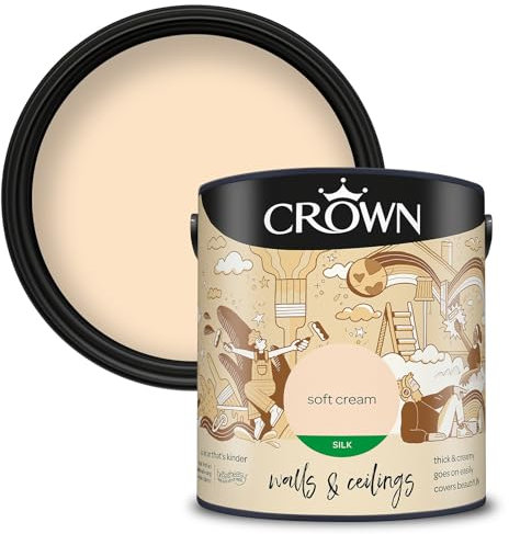 Crown Walls & Ceilings Silk Emulsion Paint, Size 2.5L, Soft Cream
