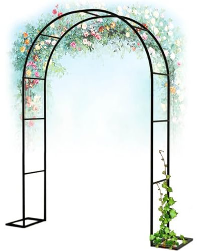Arche de jardin en fer métallique extra large résistant aux intempéries pour jardin, pelouse, terrasse, cour, arche robuste avec bases (l 1,4 m x H 2,3 m)