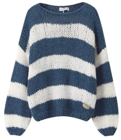 Nicoxijia Women Vintage Striped Sweater Y2K Color Block Oversize Pullover Sweater Knitted Long Sleeve Sweatshirt Jumper Tops (B-Blue, S)