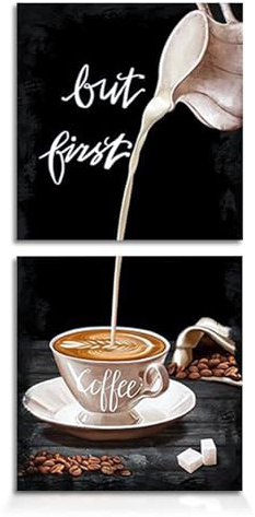 burkfeeg 2 Stück Kaffee Bar Wanddeko, 30 x 30cm Küche Poster Ohne Rahmen | Küchenbilder Esszimmer Dekor Wandbilder Bild Wohnzimmer Bilder Modern Schwarz Weiß Leinwand Bilder Set Bilder