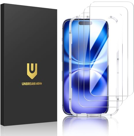 UNBREAKcable 3-Pack Screen Protector for iPhone 16, Double Shatterproof Tempered Glass [Easy Installation Frame] [9H Hardness] [99.99% HD Clear] [Case Friendly] for iPhone 6.1 inch
