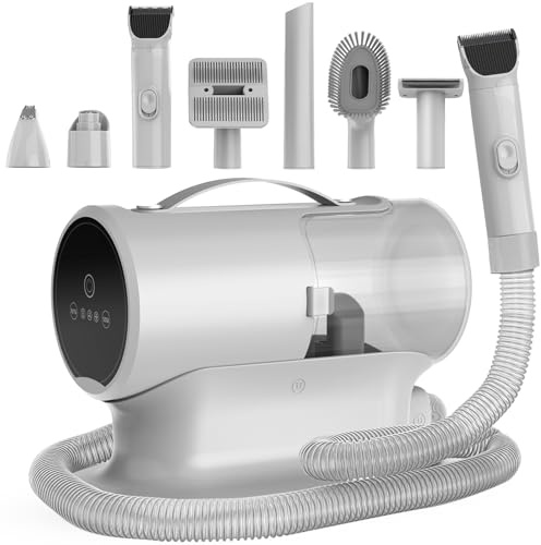 AIRROBO PG100 Plus Aspirateur de toilettage pour chien avec tondeuse et coupe-ongles, 12 000 Pa pour toilettage des poils de chien, grande capacité de 2 L avec 8 outils de toilettage pour animaux de