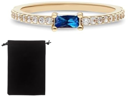 DOKRIN Anillos para mujer，1 anillo de zafiro de 18 quilates, tamaño 8, anillo para el dedo medio con incrustaciones de aguamarina, cómodo de llevar, joyería para mujer (con bolsa de terciopelo)