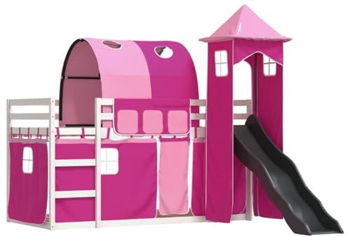 Gecheer White Pine Wood Bunk Bed with Slide for Kids 6+ - 90x190 cm Mattress Included Model3284184
