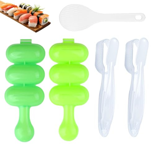 BosuLai Moule Sushi Onigiri Kit, 5 Pcs Tiny Rice Ball Maker, Cuillère à Riz Incluse, DIY Sushi Maker Rectangulaire Rond Rice Ball Makers, Moule à Riz Ricee Roll Shaker Pour Débutant