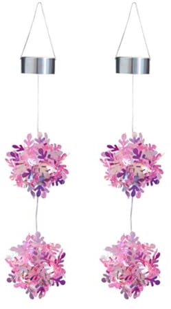 Homeponnew Sfere solari colorate da appendere con design a fiocco di neve, IP65, impermeabile, lampada decorativa per esterni, per cortile, patio e giardino (rosa)