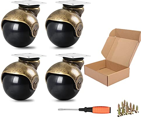 Anyke Pack of 4 1.5(40mm) Antique Gold Ball Caster Wheel 360 Degree Top Plate Swivel Caster