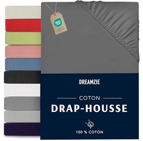 Dreamzie - Spannbettlaken - 120x200cm - 100% Baumwolle Jersey | Anthrazit · Leintuch mit Rundumgummi · Spannbetttuch bis 22cm Steghöhe · Oeko-Tex zertifiziert · Breites Einzelbett