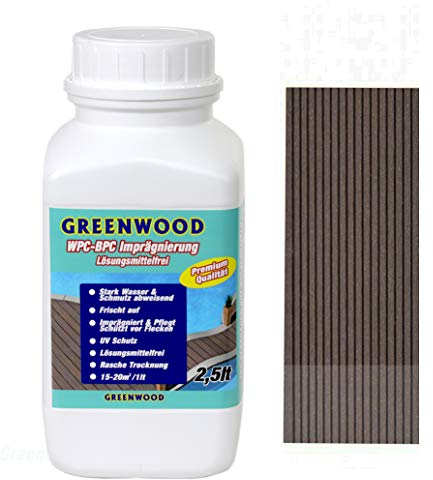 Greenwood WPC & BPC Imprägnierung Dunkel-Braun - Imprägniermittel mit Farbe - Terrassen Pflegemittel mit UV-Schutz - ECO Lösungsmittelfrei - 2,5 Liter