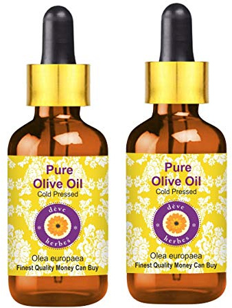 Deve Herbes - Olio di oliva puro (Olea europaea) con contagocce in vetro, 100% naturale, terapeutico pressato a freddo, per la cura della persona, confezione da 2, 100 ml x 2 (6 oz)