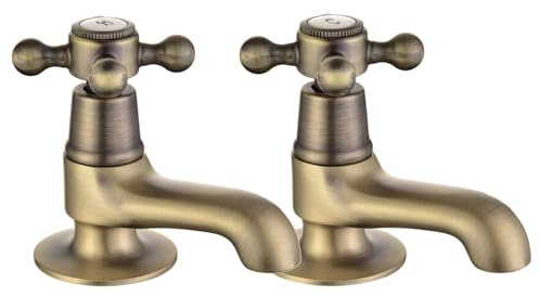 Par de grifos de pilar de lavabo de bronce cepillado antiguo para lavabo de baño, 2 unidades, estilo victoriano, tradicional clásico Peppermint