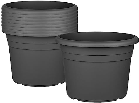 BigDean 9X Blumentopf Ø 35 cm Anthrazit Kunststoff Pflanztopf 35 x 25 cm | Containertopf, Übertopf, Pflanzkübel rund, Stabile Blumentöpfe, Robust & Langlebig, UV Beständig, Wetterfest