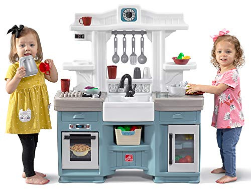 Step2 Timeless Trends Kids Kitchen Playset, Indoor/Outdoor Kitchenette, Interactive Play with Lights and Sounds, Made of Durable Plastic, Includes 21 Piece Toy Accessories, for Toddlers 2+ Years Old