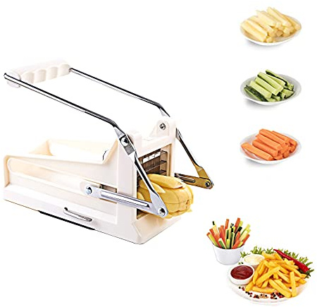 Frittierschneider, Kartoffelschneider Pommes Frites mit 2 verschiedenen Größen Edelstahlklingen und rutschfestem Saugfuß für Kartoffeln Karotten Gurken