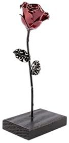 Forging Art Bcn® Rosa Eterna in Ferro Forgiato a Mano con Piedistallo - Regalo Festa della mamma, San Valentino, 6° anniversario di matrimonio, Nozze di Ferro (Rosso/Nero con Base)