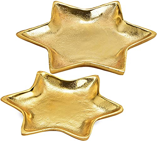 matches21 Stern Dekoteller Teller sternförmig Plätzchenteller Weihnachtsdeko Dekoschalen Gold Metall 1 STK Ø 21x2 cm
