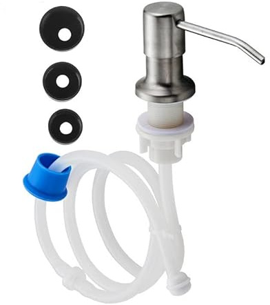 Dispenser di sapone per lavello da cucina Dispenser per lozione in acciaio inossidabile con tubo in silicone da 120 cm e tappi di bottiglia compatibili da 3 pezzi per cucina domestica Bagno -Sliver
