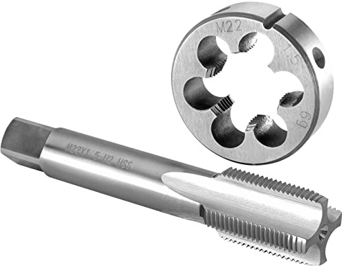 Burkit M22 x 1,5 Gewindebohrer und Schneideisen Set Rechtshänder, M22 x 1,5 Maschinengewindebohrer und runde Schneideisen