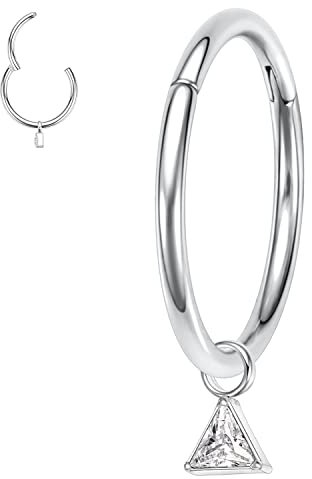 Septum Clicker Ring 8mm 16G Septum Schmuck Nasenringe Chirurgischer Edelstahl Helix Ohrringe Knorpel Hoop Tragus Rook Lobe Piercing Schmuck Dangle Ring für Damen Herren Dreieck CZ Anhänger