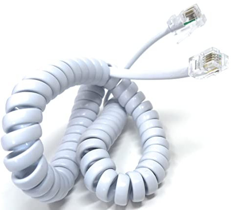 DRUT 2m Coiled RJ10 RJ9 RJ22 4P4C 4 PIN Telephone Handset Curly Lead Cable 6.5ft White