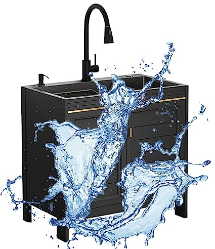 Edelstahl Waschbecken Ausgussbecken Spülschrank mit Spülbecken und Armatur Dienstprogramm mit Einer Schüssel Outdoor Garage Garten Camping Keller Ausgussbecken mit Abfluss Sieb (Size : 80x45x80cm)