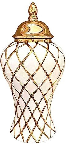 MagiDeal Keramik-Blumenvase, Porzellan-Ingwerglas mit Deckel, Bastelhalter, Dekoration, Vorratsdose, dekoratives Glas für Büro, Sammlung, Wohnzimmer