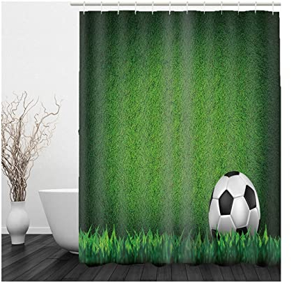 Whoiy Duschrollo Schwarz, Shower Curtains Waterproof 165X200cm Polyester Duschvorhänge Rasenfußball Grün Weiß Waschbar Wasserdicht