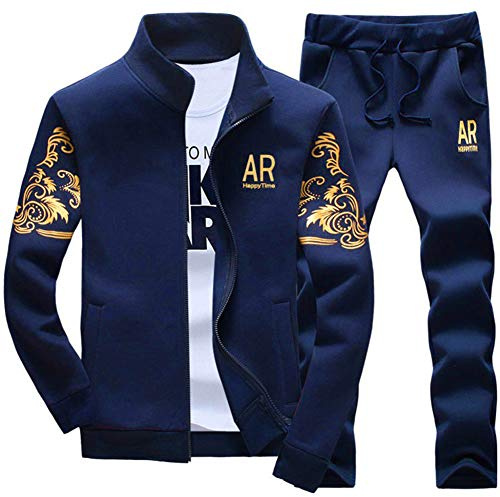 LBL Men’s Tracksuit Set Casual 2 Piece Jogging Sweatsuits Long Sleeve Sweatshirt and tracksuit bottoms Joggers Set Sport Suits W78 Blue XL