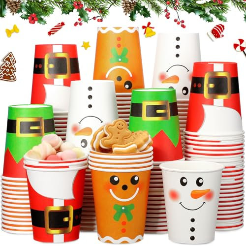 Einweg-Kaffeebecher für den Schulanfang, 266 ml, Cartoon-Bleistift-Wecker, heiße Tassen, Schulanfang, Partyzubehör für Urlaub, Klassenzimmer, kaltes Heißgetränk, Tee, Weihnachtsmann-Stil, 200 Stück