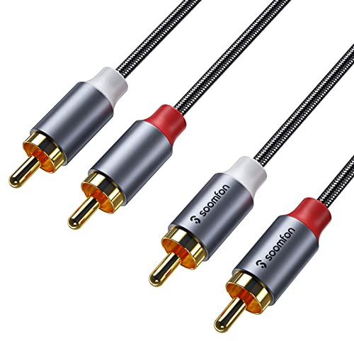 SOOMFON Phono to Phono RCA Cables 2RCA Male to 2RCA Male Audio Cable 5M | Stereo Red and White Leads HiFi Sound 24K Gold Plated Connector Copper Core Compatible with Amplifier DVD Player Speaker