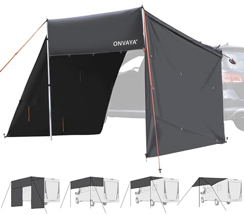 ONVAYA® Auto-Sonnensegel | Grau | Schutz vor Wind, Regen, Sonne (UV99) | 6 Aufbauvarianten | Schneller und einfacher Aufbau | Für PKW, Van und Wohnmobil