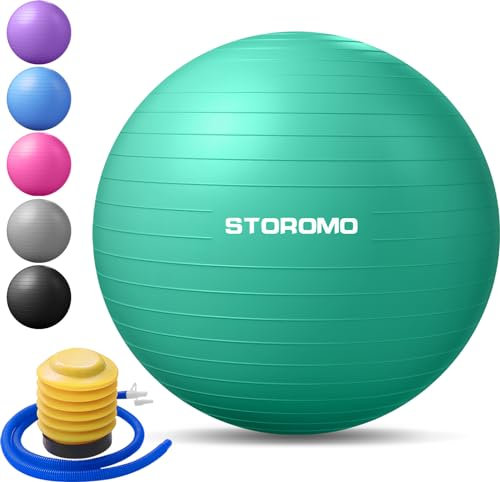 STOROMO Gymnastikball, Yoga-Ball (mit Übungsanleitung), extra dick, rutschfest, hält 1134 kg, Trainingsball für Schwangerschaft, Geburt und Balance-Stabilität (Grün, 75 cm)