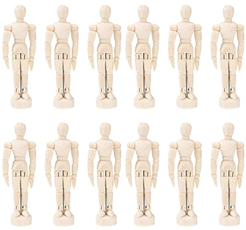 Operitacx Operitacx 12 Wooden Drawing Mannequins, 13.5 cm, Articulated Wooden Mannequin for Drawing with Stand Lightweight Articulated Model for Artists Sculptors and Home Office Desk Decoration