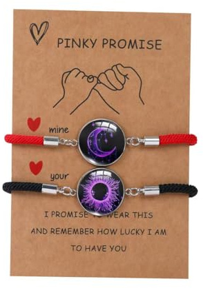 Yewkit 2pcs Sun and Stars Moon Couples Bracelets Pinky Promise Friendship Bracelets Set Gift for Valentine's Day Bracelet for Partners (Purple Sun and Moon)