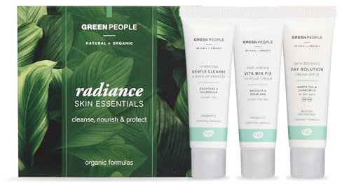 Green People Radiance Skin Essentials Set, 3x30ml | Natural and Organic 3-Step Routine, Skincare Gift, Organic Face Care Set, Squalane Softens, Vegan