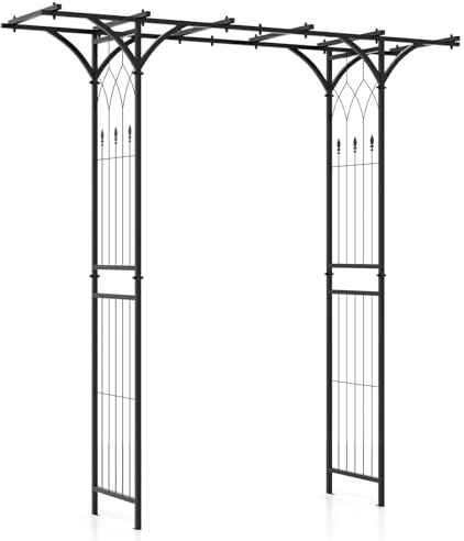 COSTWAY Arche de Jardin en Métal pour Plantes Grimpantes (Noir) | Arceau à rosiers en treillis extérieur 200x52x206CM, support de toile de fond élégant pour mariage, fête et cérémonie