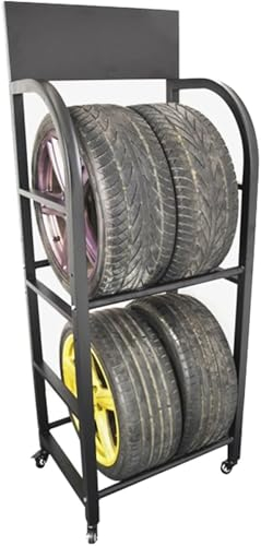 2-stöckiges Hochleistungs-Reifenregal, 69 hoch, Garagen-Lagerregale for 4 Reifen mit drehbaren Rädern und Bremsen, mobiles Reifenregal aus Metall, Tragkraft 250 kg