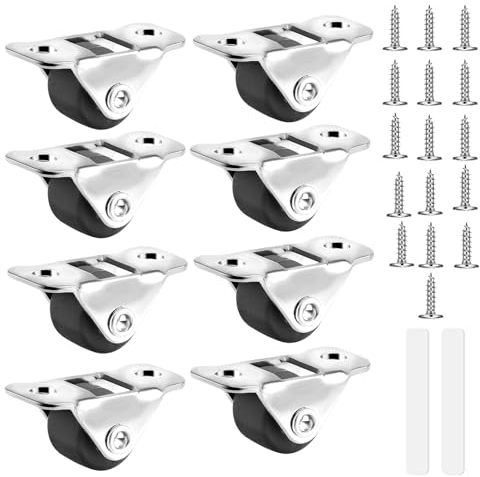 Lot de 8 roulettes fixes pour meubles, petites roulettes pivotantes en plastique et acier inoxydable pour projets de bricolage, petits appareils de cuisine, boîtes à jouets, tiroirs à chaussures,