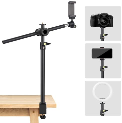 JEBUTU OS01 Trépied de Table pour Appareil Photo, 32,5 à 55 cm, Réglable, Support de Table pour Petits Appareils Photo, Trépied de Lumière avec Bras Flexible et Rotule 1/4 pour Smartphones