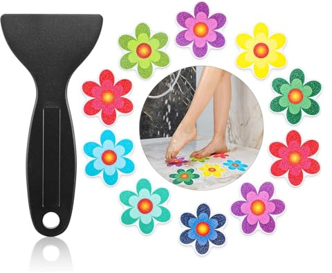 Colorful Flower Non-Slip Bathtub Strips, Bathtub Anti-Slip Adhesive Strips, Anti-Slip Tape Floor Safety Mat, With Scraper For Showering