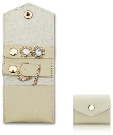 AfitLulu Portagioie piccolo rotolo di gioielli pieghevole organizer per gioielli borsa portatile per viaggi, portagioie da viaggio per anelli, collane, orecchini (beige)