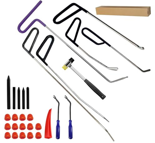 Chymogul 29 Pcs Paintless Dent Repair Rods, Dent Rods Removal Kit, Stainless Steel Dent Rods, Professional Hail Dent Removal Tool for Minor Dents, Door Dings and Hail Damag