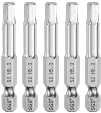 QUARKZMAN 5pz Punte per Cacciavite Chiave Esagonale 5mm (H5) Metrico 1/4 Attacco Esagonali 50mm (2) Punta Magnetica Lunghe Acciaio S2 Punta per Trapano Piatta Grado Industriale per Viti