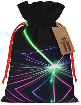 HJLUUFT Laser-Lichter-Druck-Weihnachts-Geschenktüte mit Kordelzug und Geschenkanhänger, Jutebeutel, Hochzeit, Weihnachten, Partyzubehör