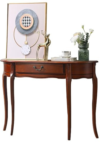 ZXTRYBHD Consolle in Legno con Cassetto, Tavolo D'ingresso, Elegante Tavolo da Divano Vintage a Mezzaluna per Soggiorno, Ingresso, Corridoio(Brown,90cm/35.4in)