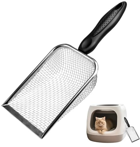 ELUBLU Edelstahl Katzenstreu-Schaufel Set (4er) – Rostfrei & Wiederverwendbar mit 3/4/5/7mm Siebdesign, Ergonomischer PP-Griff + Aufhängeöse – Für Haustiere, Garten & Strand (Je 109g)
