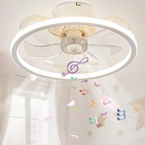 LASANYA Ventilador de Techo Silencioso Infantil con Luz y Mando a Distancia, Lampara Ventilador Techo y Bluetooth, Ceiling Fan Light Reversible Para Habitación Infantil-Blanco